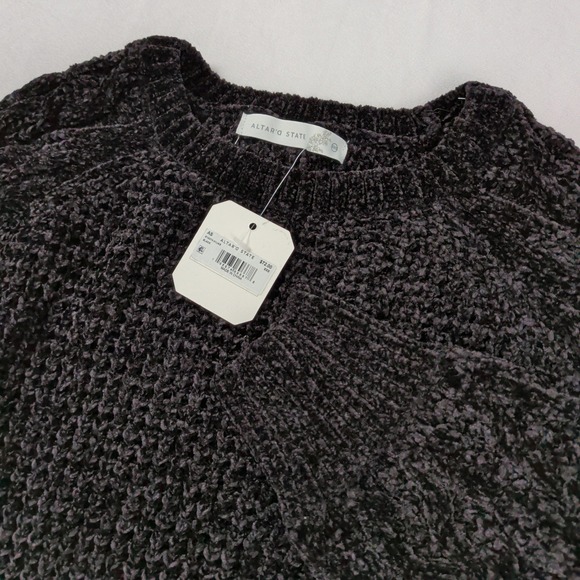 Altar'd State Tops - Altar'd State‎ Velour Crop Knit Sweater Sz XXS Black Baggy Whimsigoth Minimalist